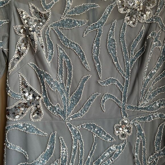 ADRIANNA PAPELL WOMEN'S BEADED COCKTAIL DRESS BLUE SIZE‎ 10 chiffon - Picture 3 of 6